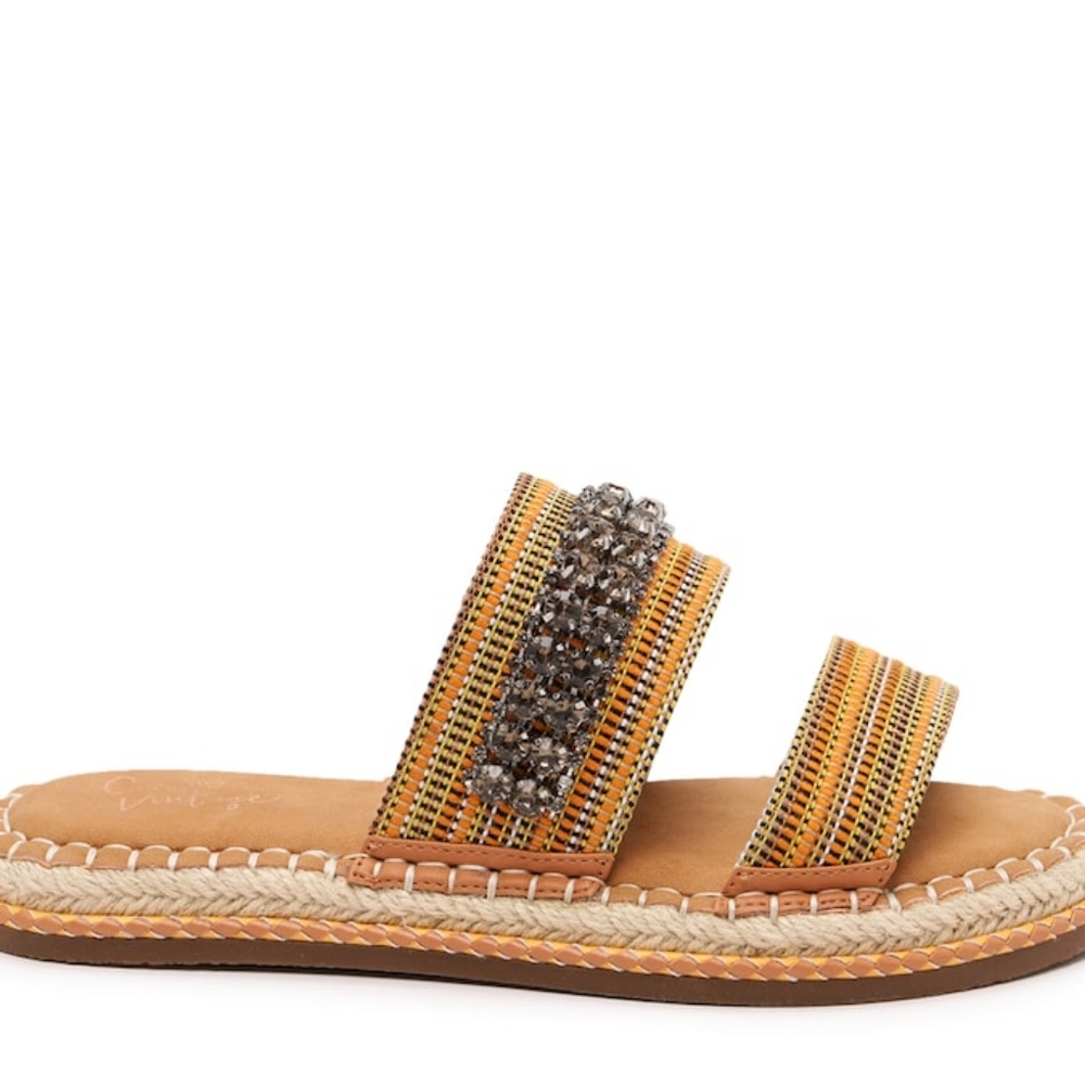 Crown vintage rhinestone slip on espadrilles, 8, yellow/ orange - Picture 5 of 12